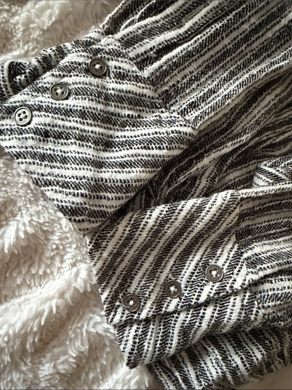 Free People Black & White Striped Button Front Blouse | XS